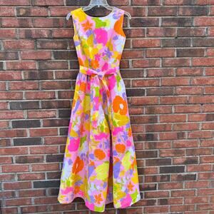 Vintage Sun Fashions of Hawaii Floral Pantsuit Wide leg Pink Yellow Purple 6